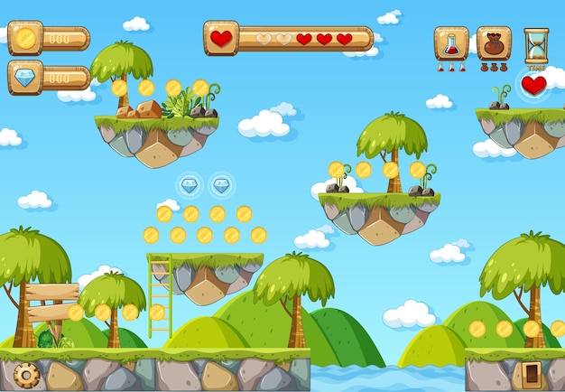 Juego Plantilla Naturaleza Bosque Escena