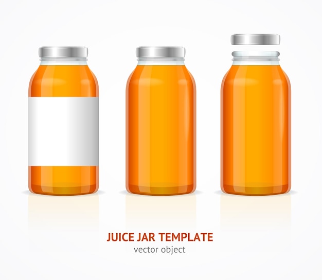 Juego de plantillas de botella de tarro de cristal de jugo realista Vector