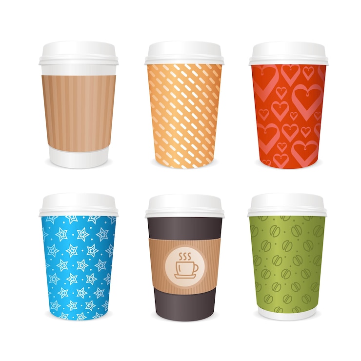Vector juego de plantillas de tazas de café diferentes cubiertas ilustración vectorial