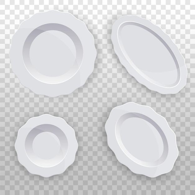 Vector juego de platos blancos con borde ondulado vajilla limpia para la cocina porcelana