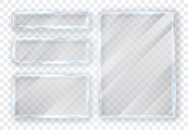 Juego de platos de vidrio. banners de vidrio sobre fondo transparente.