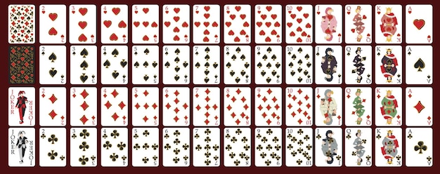 Juego de póquer con cartas aisladas sobre fondo rojo.