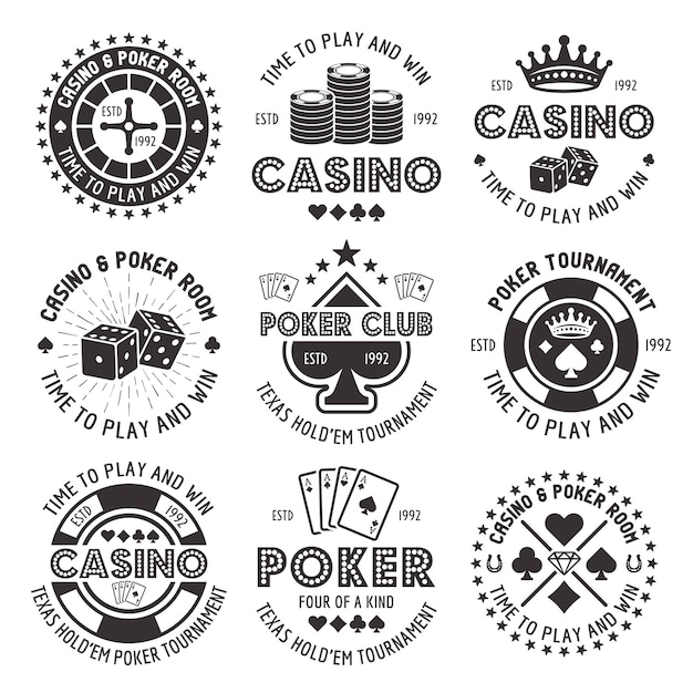Juego de póquer y casino de emblemas de juego de vectores negros