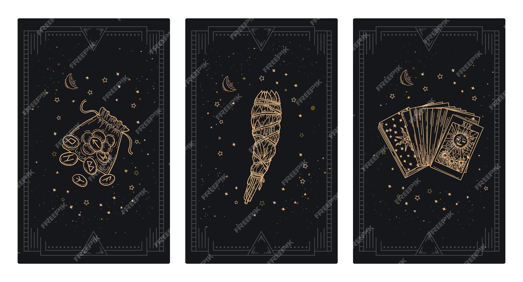 Juego de portadas de cartas de tarot mágicas plantillas místicas para cartas  de tarot ocultas pancartas volantes | Vector Premium