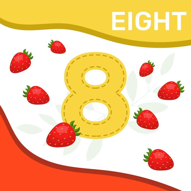 Juego preescolar para niños que aprenden a contar el número ocho Fresa dulce Elementos coloridos brillantes
