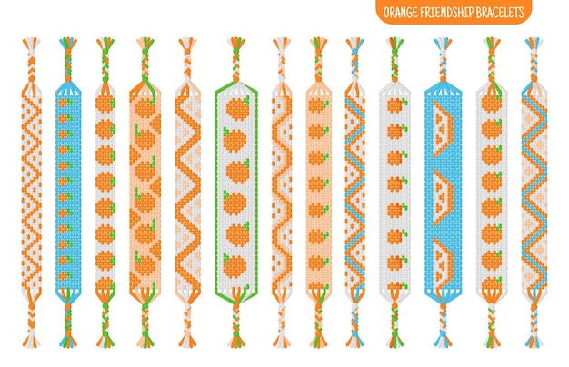 Juego de pulseras de amistad hechas a mano de frutas naranjas con hilos o cuentas tutorial de patrón normal de macramé