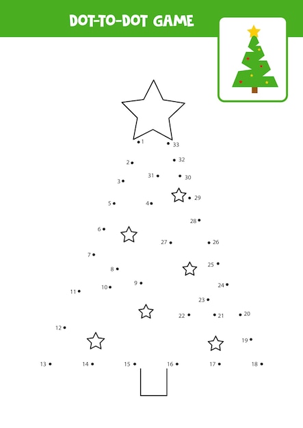 Juego de punto a punto con árbol de Navidad Conecta los puntos Juego de matemáticas Imagen de punto y color