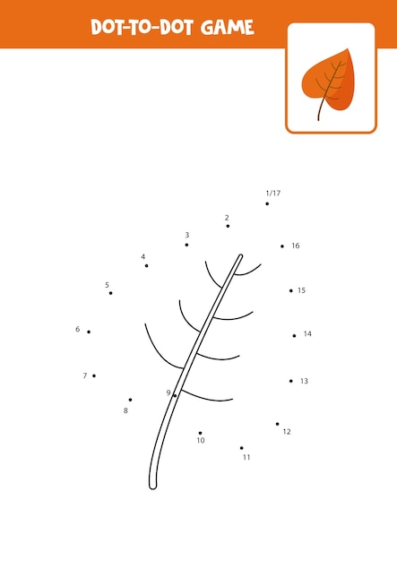 Juego de punto a punto con hoja de otoño de dibujos animados