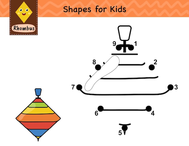 Vector juego de punto a punto para niños conecta los puntos y dibuja un lindo molinete aprendiendo la forma de rombo
