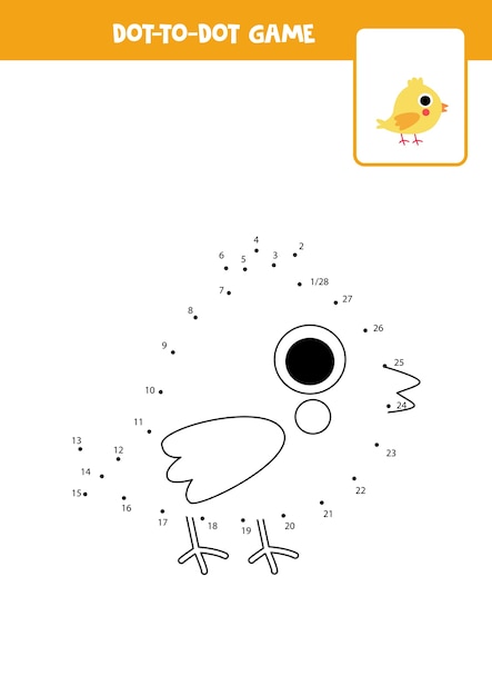 Juego de punto a punto con pollo lindo de dibujos animados Conecta los puntos Juego de matemáticas Imagen de punto y color