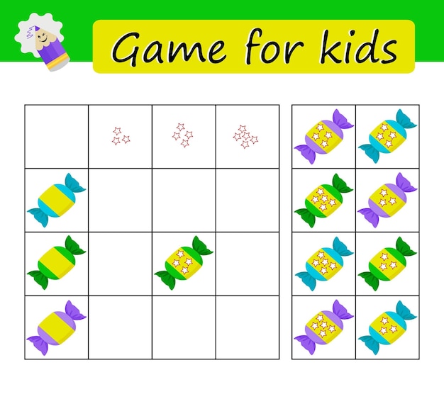 Juego de puzles para niños en edad preescolar Desarrollando habilidades numéricas Caramelos de dibujos animados