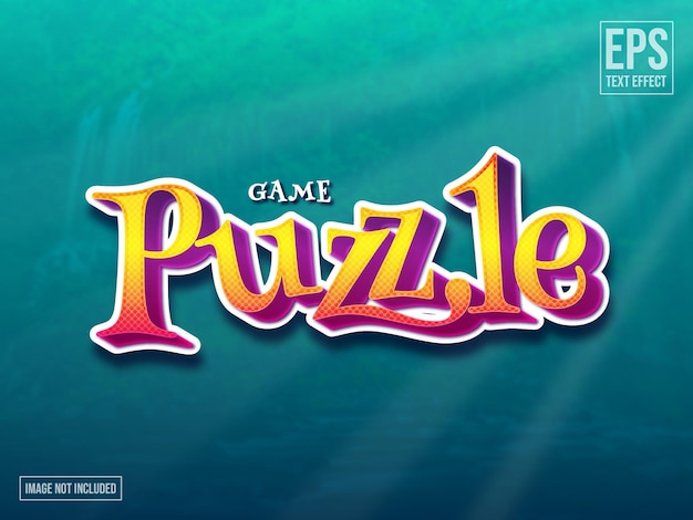 Juego Puzzle Efecto de texto Plantilla editable Plantilla Eps de efecto de título de juego 3D