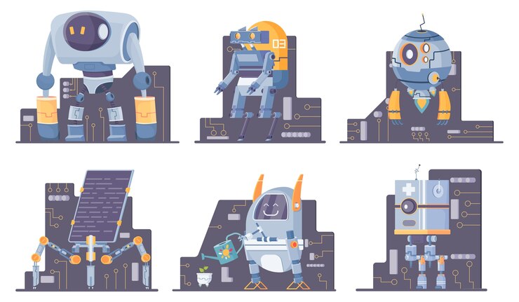 Vector juego de robots de dibujos animados dibujados a mano