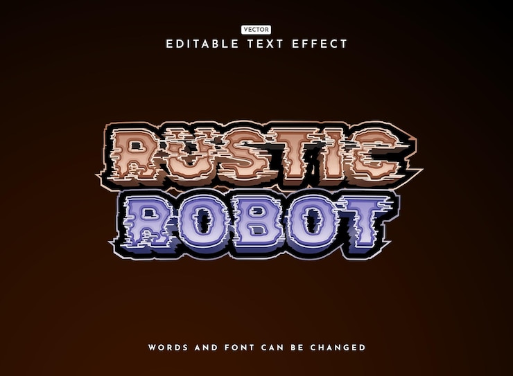Vector el juego de robots rústicos de glitch 3d moderno efecto de texto del logotipo