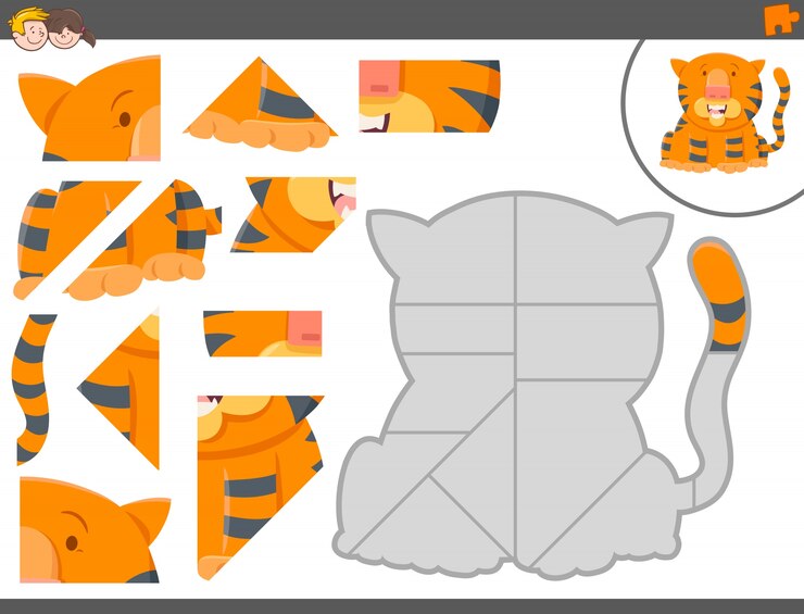 Vector juego de rompecabezas con animal tigre