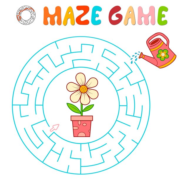 Juego de rompecabezas laberinto para niños. Círculo de laberinto o juego de laberinto con flores.