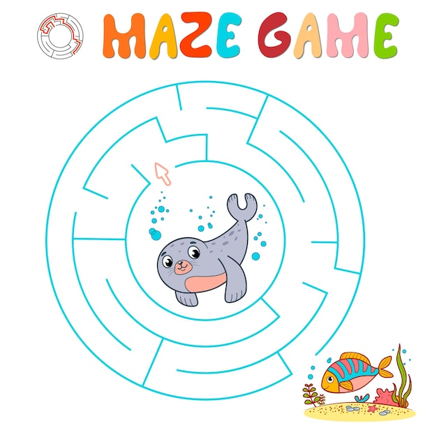 Juego de rompecabezas laberinto para niños. Círculo de laberinto o juego de laberinto con sello.