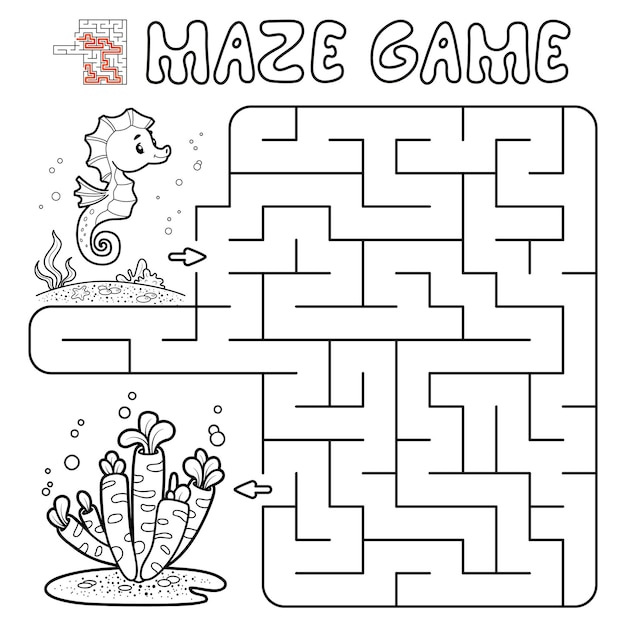 Juego de rompecabezas laberinto para niños. Esquema de laberinto o juego de laberinto con peces. ilustraciones