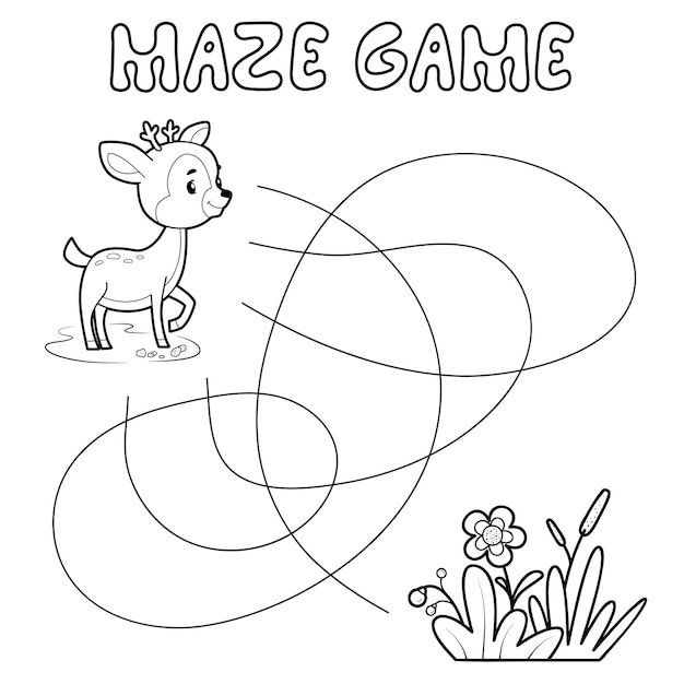 Juego de rompecabezas laberinto para niños. Esquema laberinto o laberinto. Encuentra un juego de camino con ciervos.