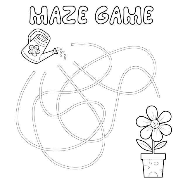 Juego de rompecabezas laberinto para niños. Esquema laberinto o laberinto. Encuentra un juego de ruta con flores. Ilustraciones vectoriales