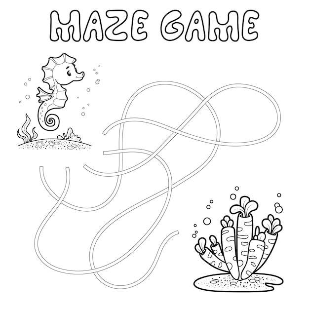 Juego de rompecabezas laberinto para niños. Esquema laberinto o laberinto. Encuentra un juego de ruta con peces. Ilustraciones vectoriales