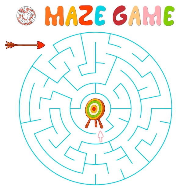 Juego de rompecabezas laberinto para niños. Laberinto o juego de laberinto con flecha y objetivo. Ilustraciones vectoriales