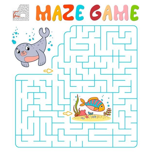 Juego de rompecabezas laberinto para niños. Laberinto o juego de laberinto con sello. Ilustraciones vectoriales