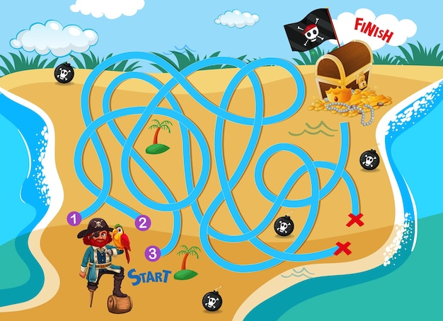 Juego de rompecabezas de laberinto de playa pirata