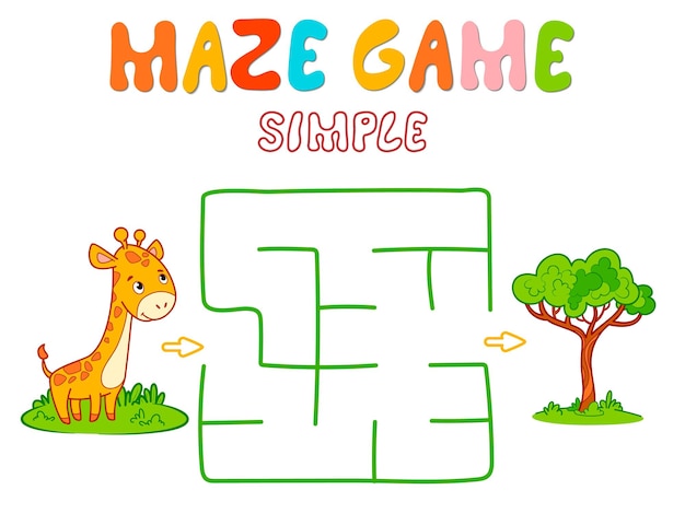Juego de rompecabezas de laberinto simple para niños. Color simple laberinto o juego de laberinto con jirafa.