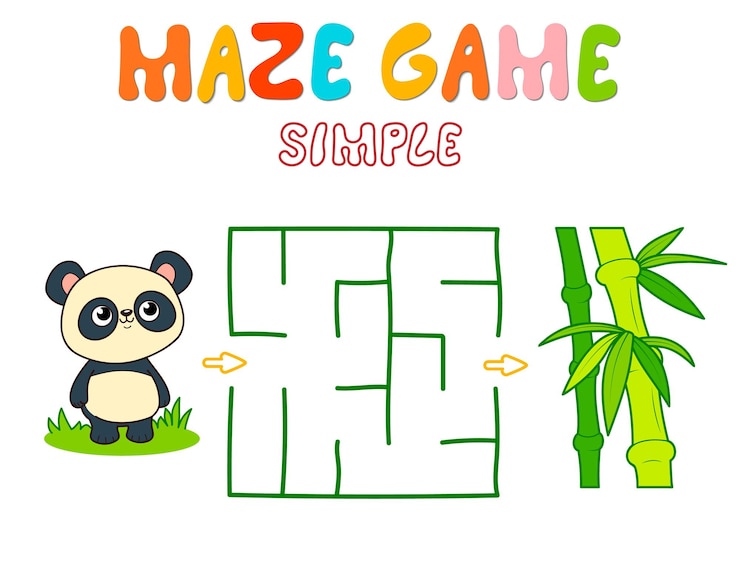 Vector juego de rompecabezas de laberinto simple para niños. color simple laberinto o juego de laberinto con panda.