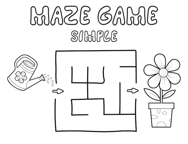 Juego de rompecabezas de laberinto simple para niños. Esquema simple laberinto o juego de laberinto con flores. Ilustraciones vectoriales
