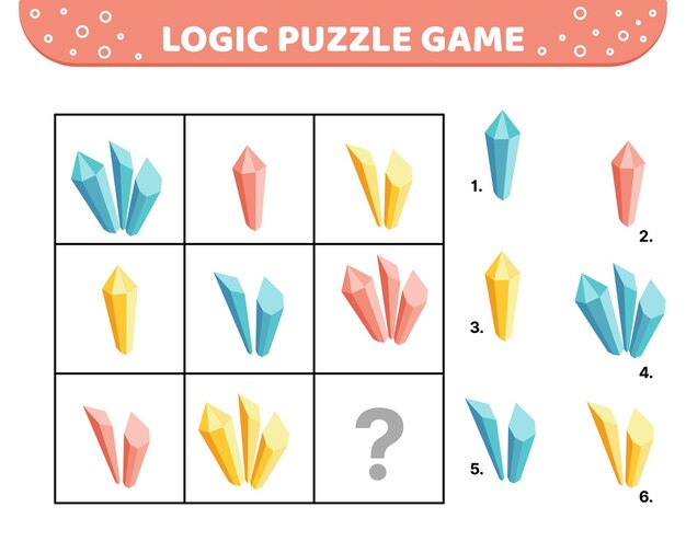 Juego de rompecabezas lógicos Crystal Para niños Eps 10 de vectores planos de dibujos animados