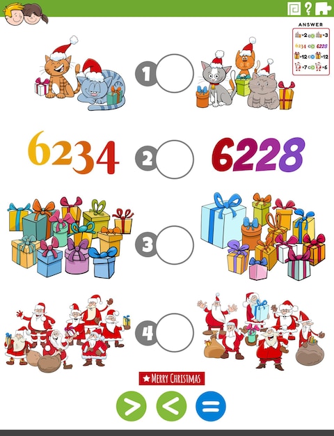 juego de rompecabezas de mayor que menor o igual a con personajes navideños