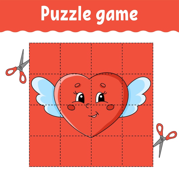 Juego de rompecabezas para niños. Hoja de trabajo de desarrollo de educación. Juego de aprendizaje para niños. Día de San Valentín.