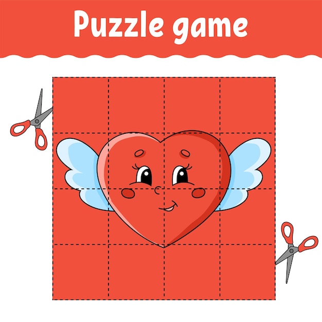 Juego de rompecabezas para niños. hoja de trabajo de desarrollo de educación. juego de aprendizaje para niños. día de san valentín.