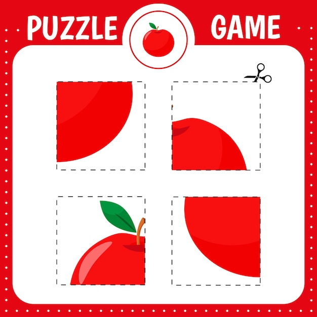 Juego de rompecabezas para niños manzana de dibujos animados práctica de corte hoja de trabajo de desarrollo educativo página de actividad