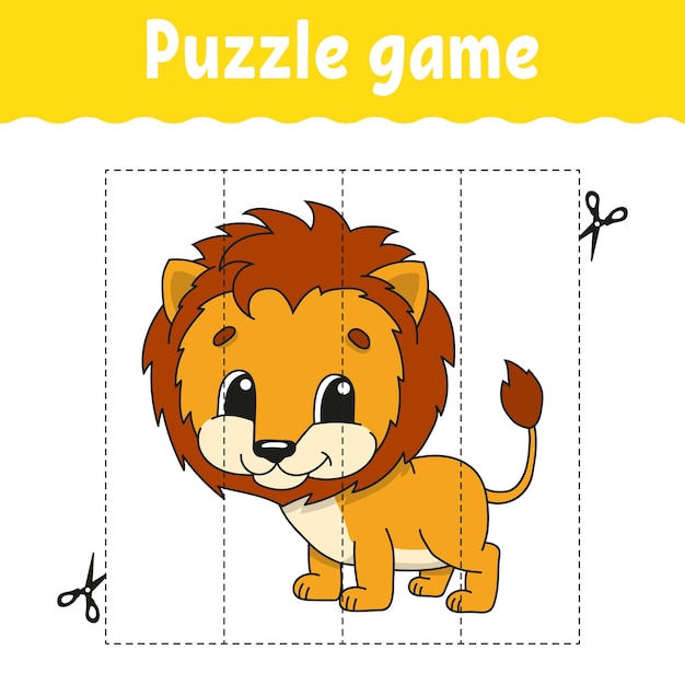 Juego de rompecabezas para niños Práctica de corte Hoja de trabajo de desarrollo educativo Página de actividad personaje de dibujos animados Ilustración vectorial