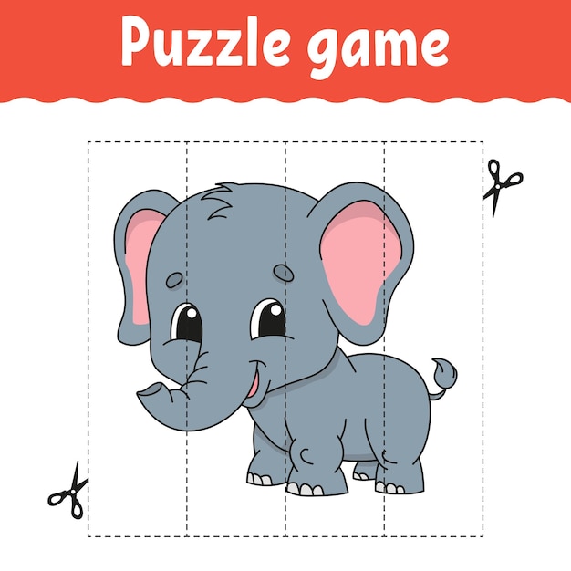 Juego de rompecabezas para niños Práctica de corte Hoja de trabajo de desarrollo educativo Página de actividad personaje de dibujos animados Ilustración vectorial