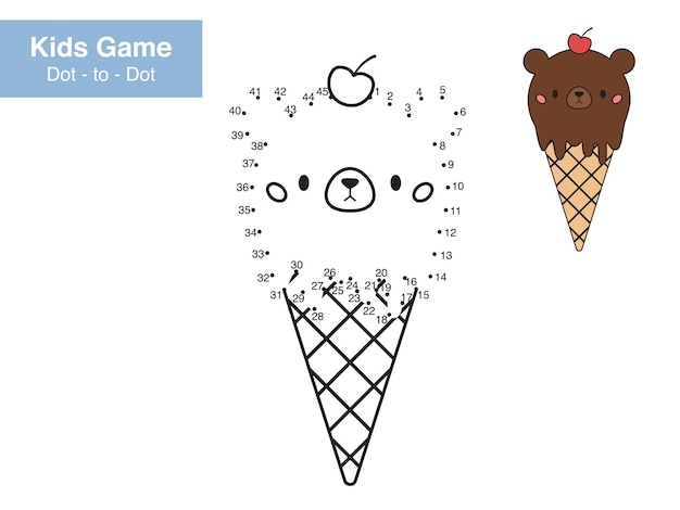 Juego de rompecabezas de números punto a punto lindo helado kawaii en forma de oso