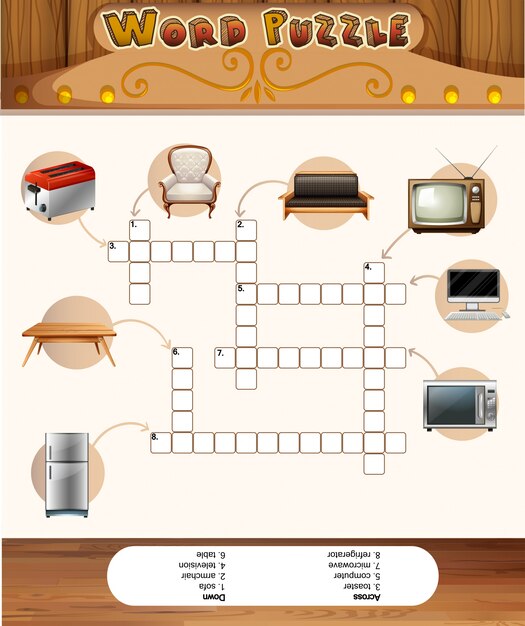 Juego de rompecabezas de palabras con objetos en la casa