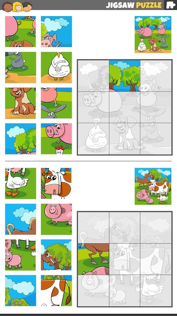 Juego de rompecabezas con personajes de animales de granja de dibujos animados