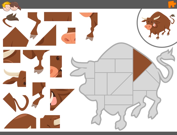 Vector juego de rompecabezas con toro