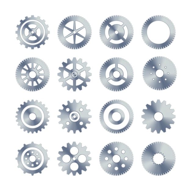 El juego de ruedas de engranajes retro vintage ruedas dentadas metálicas colección de iconos industriales ilustración vectorial