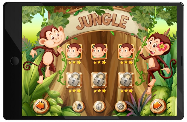 Juego de la selva en la pantalla de la tableta
