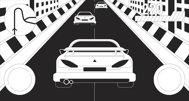 Juego de simulador de carreras de coches 2D concepto de ilustración lineal