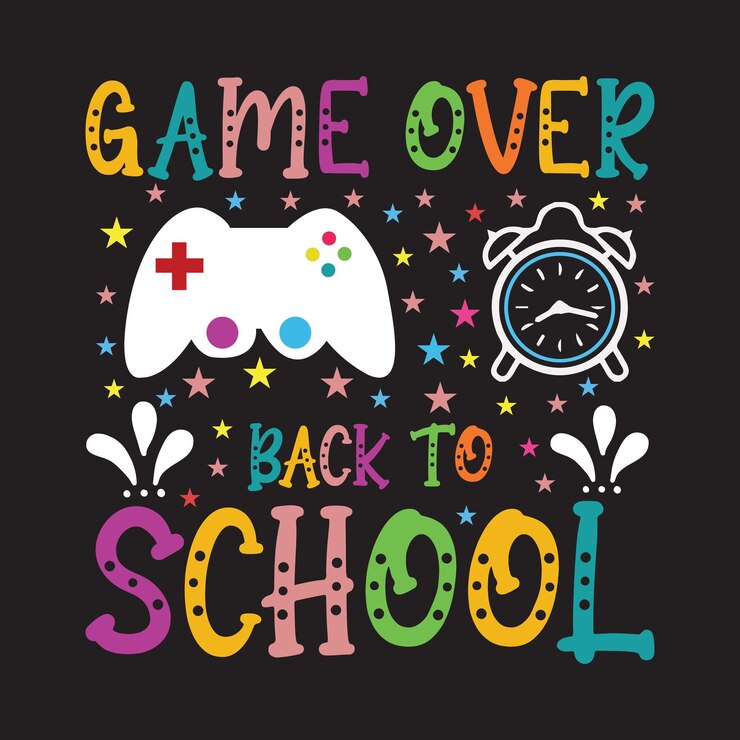 Juego sobre el regreso a la escuela con un juego sobre el texto de regreso a la escuela sobre un fondo negro.