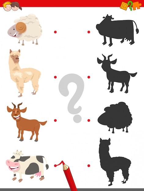 Juego de sombras con divertidos personajes de animales de granja