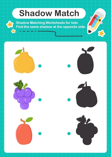 Juego de sombras de frutas y para niños en edad preescolar | Vector Premium