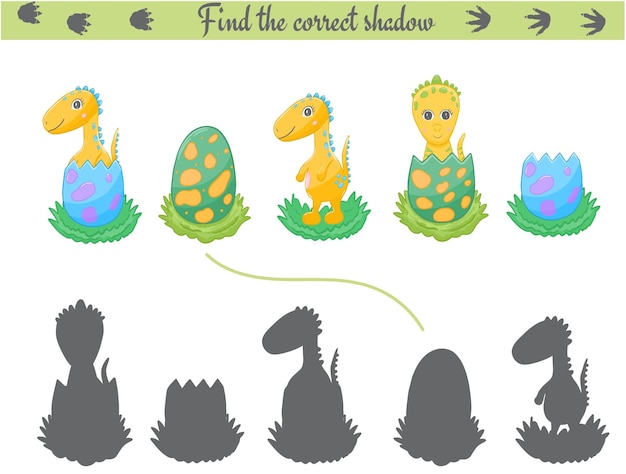 Juego de sombras para niños con dinosaurio en huevo.