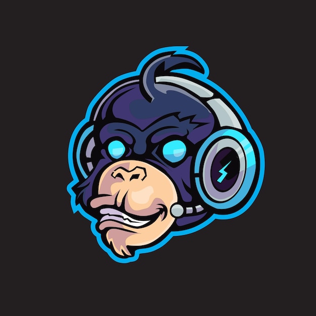 juego streamer mono vector logo ilustración con auriculares relámpago